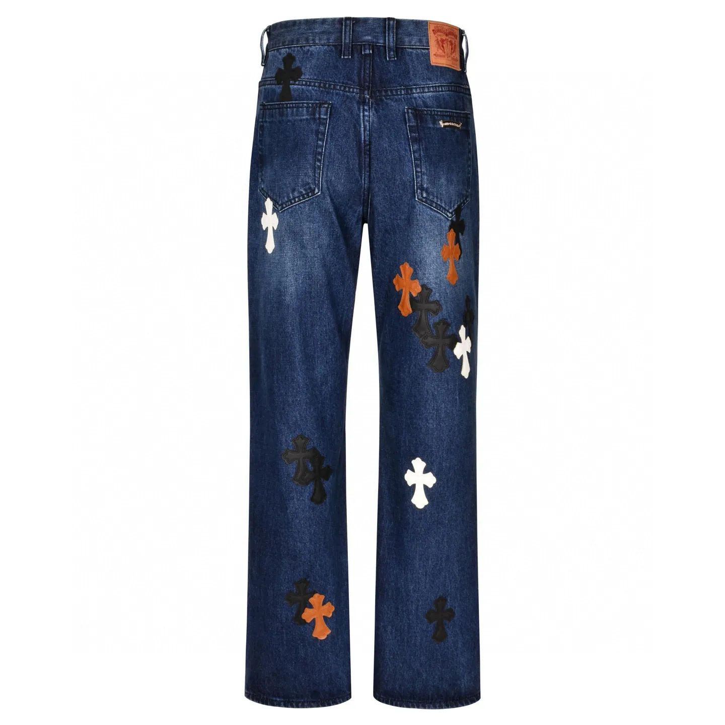 🅿️840 [Exclusive supply] CH Crow Heart limited flame patch leather jeans sCH This pair of jeans is a store VIP limited edition (can only be purchased by store VIPs) and is not an official website model, so it is even rarer. When we got it back, we found that these pants were different from the usual 501 version. These pants were made from CH's own soleplate, not the 501 soleplate. So I can only customize the fabrics myself and rely on various relationships to get the raw material fabrics. The washing process also took dozens of attempts to finally achieve the effect we wanted. This pair of pants uses a total of 35 pieces of leather, all of which are second-layer cowhide. Therefore, whether the material is leather label or wash label, fabric or hardware, the mold needs to be re-opened and the cross must be sewn manually (for restoration, it can only be done manually) Size: 32-34-36-38